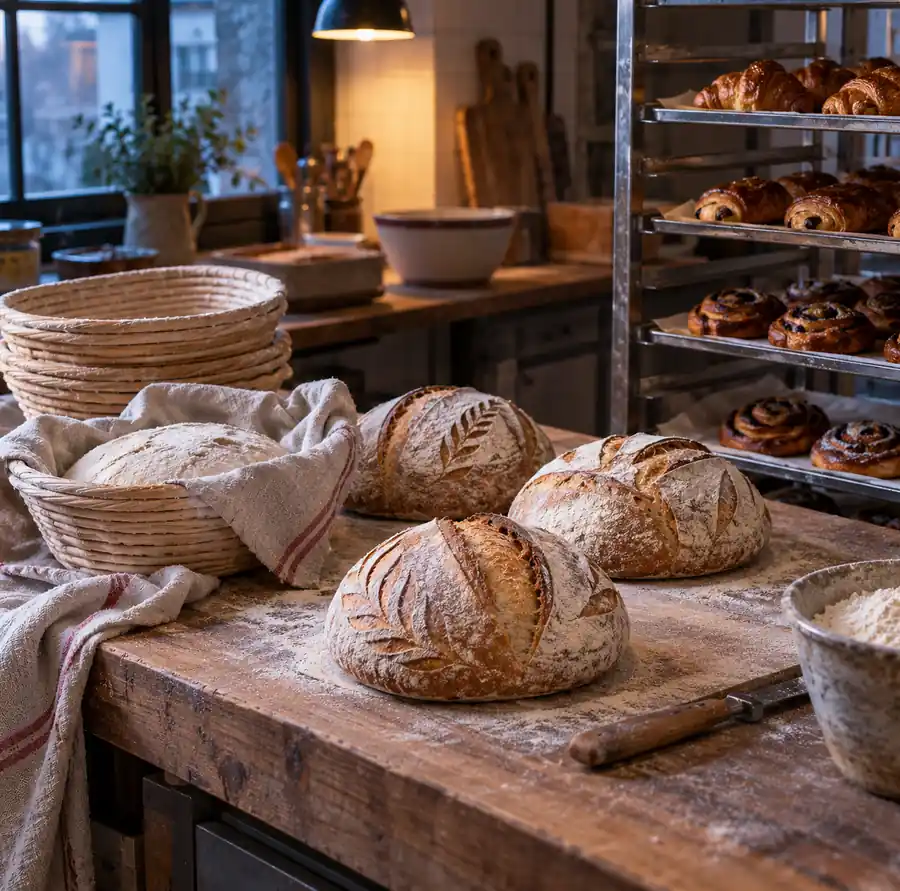 Illustration of bakeries equipment and workspace
